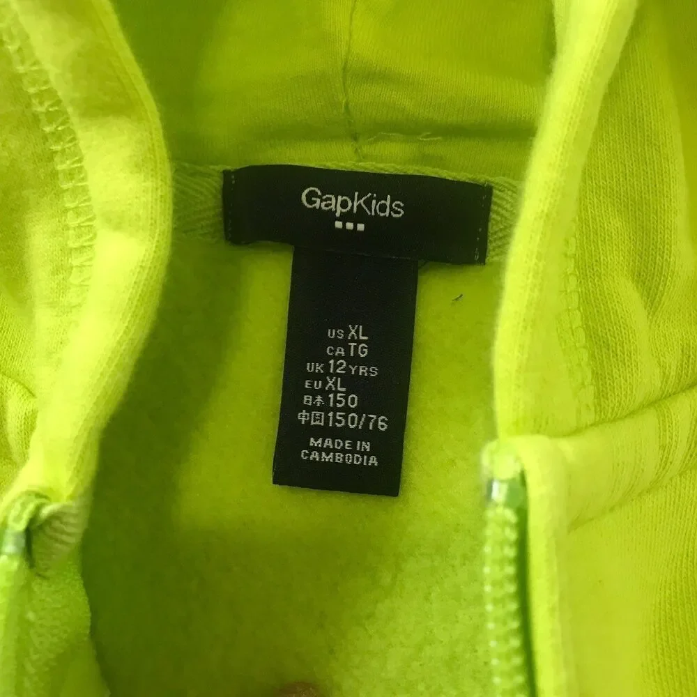 Gap kids lime hoodie full zipper long sleeve size XL Kids  athletic academia